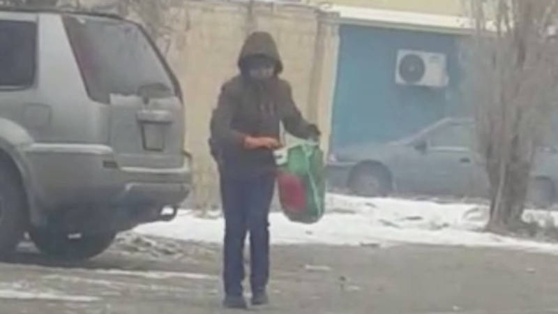 Парень с девушкой собирают мусор в пакеты возле Первомайского РОВД. Видео