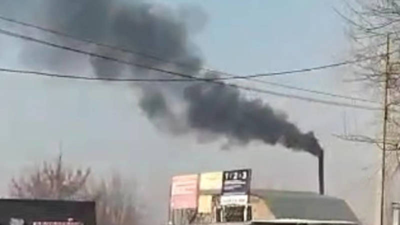 В Сокулукском районе из трубы бани идет черный дым. Видео