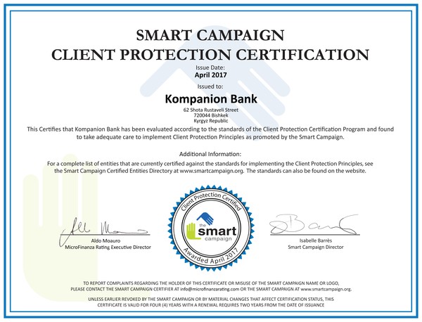 PR: Забота о клиентах: Банк Компаньон получил международный сертификат Smart Campaign — Tazabek