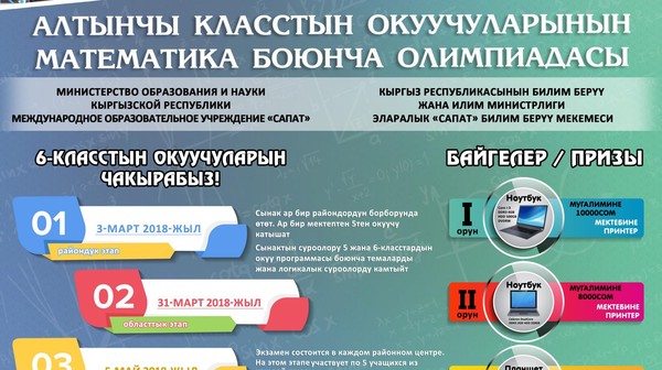В Кыргызстане пройдёт олимпиада по математике для учащихся 6 классов